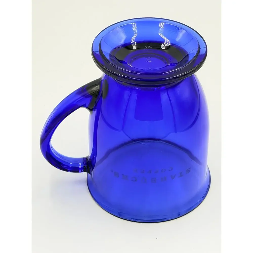 Vintage STARBUCKS Cobalt Blue Anchor Hocking Glass Pedestal Coffee Cup Mug 1990s